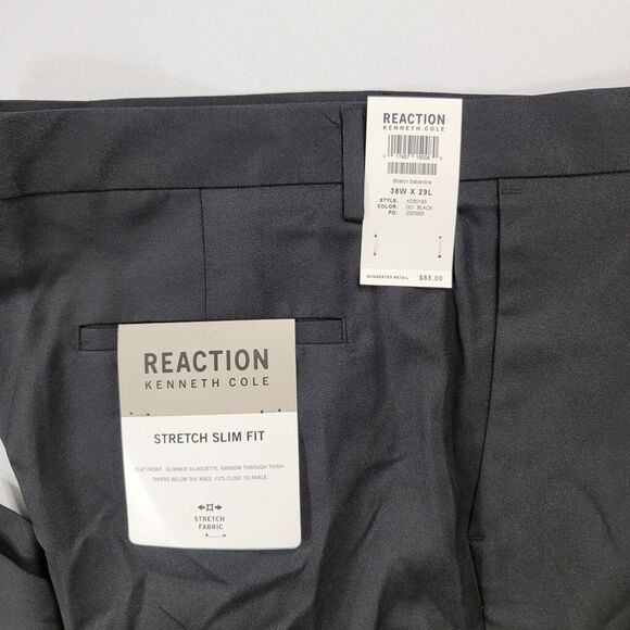 Kenneth Cole Slim-Fit Dress Pants Mens 38 x 29 Black Shadow Check Flex NEW - Picture 3 of 4